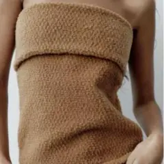 新品 ZARA テクスチャーストラップレストップス フリース ベアトップ xs