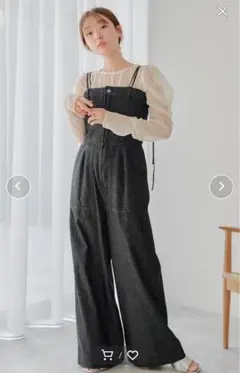 【完売】デニムサロペット　ブラック　カスタネ　デニム　ボトムス　01