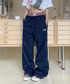 ネイビー ワイドパンツ イージーパンツ