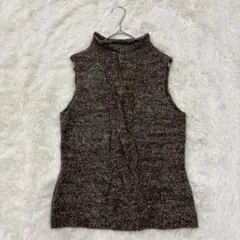 ネックニット ベスト ミックス編み 伸縮性有り ウール混　a8303