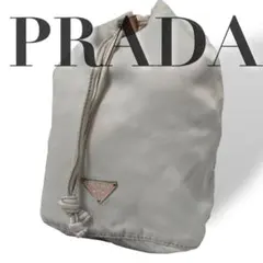 良品 4784 PRADA プラダ 巾着 ポーチ 三角プレート ナイロン グレー
