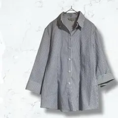 2467♡フロイデ♡七分袖シャツ 紺 9R ストライプ 仕事 オフィス 春夏