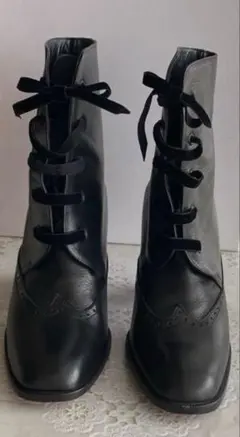 ☆ブラックレースアップレザーブーツ・レディース