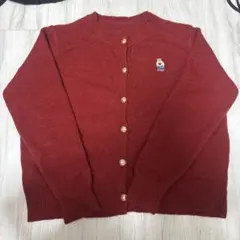 くま刺繍 カーディガン レッド M