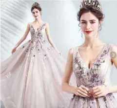 ★送料無料★9号(M)★ビーズと立体刺繍のロングドレス(WA1083)