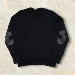 BURBERRY ウールニット エルボーパッチセーター メンズ 薄手ブラックL