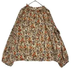 グローバルワーク フラワージャカードブラウス 長袖 M ベージュ