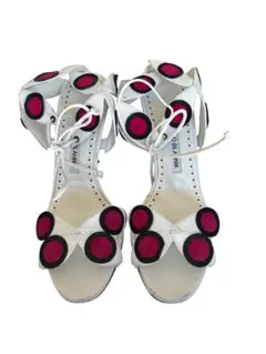 Manolo Blahnik ホワイト ピンク ドット装飾 高ヒールサンダルのサムネイル