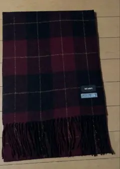 BEAMS ウール100%赤系のチェック 柄リバーシブルマフラー