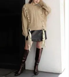 MURUA リボン付き ケーブルニット セーター ベージュ フリーサイズ 美品