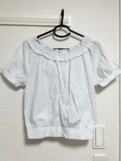 MAJESTIC LEGON フリル付きオフショルダーシャツライトブルー