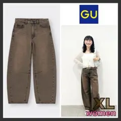 GU バレルレッグジーンズ ブラウン XLサイズ 丈短め