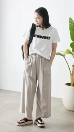 新品　ウォッシャブルコットンリネンVISワイドパンツ　グレーB サイズ38