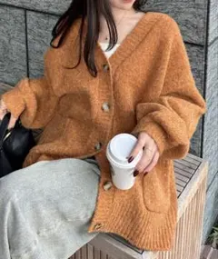 RANAN カラーオーバーニットカーディガン オレンジ