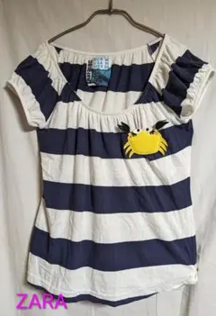 ZARA TRF カニモチーフ ボーダーカットソー Mサイズ　マリンのサムネイル