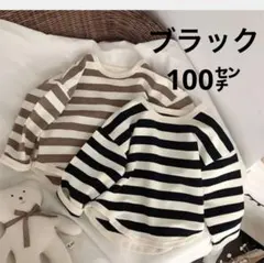 ストライプデザイン長袖Tシャツブラック　100