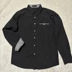 【良品】黒い長袖シャツ ポケット付き チェック柄　メンズ Mサイズ