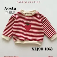韓国子供服 正規品 韓国ブランド Aosta 春秋 いちごトレーナー ストライプ