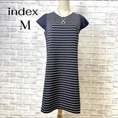 最終値下 ‼️index 袖レース 異素材 ボーダー ワンピース M 濃紺のサムネイル