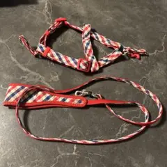 犬用ハーネス リードセット付き Sサイズ 赤　チェック柄