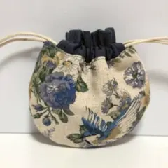 ブルーと青い鳥　 ミニミニ まんまる 巾着　ハンドメイド