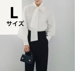 【新品】ur's 袖タックボウタイブラウス セレモニー オフィスホワイト Lのサムネイル