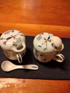 花唐草蓋付き茶碗むしスプーン付き2個セット