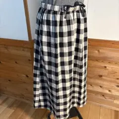 リバーシブルコットンネルフレアスカート 黒白チェックMサイズ単品S3990