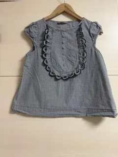 プープレ　ギンガムチェック フリル襟 半袖トップス