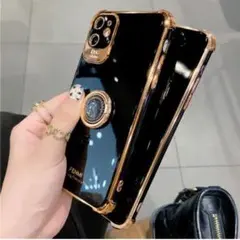 iPhone12miniケース　バンカーリング　ブラック　ゴールドメッキ　韓国