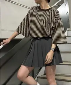 Snap club ワンポイント刺繍　リンガーボーダーTシャツ カットソー