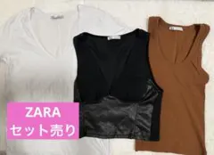 【ZARA】ノースリーブ Tシャツ 3点セット ホワイト・ブラック・ブラウン S