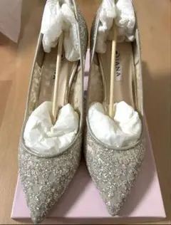 【美品】DIANA グリッター チュールパンプス　24.5㌢