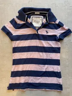 【美品✨】アバクロ、ストライプポロシャツ 半袖 ネイビー/ピンク