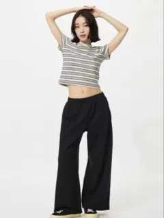 未使用 UNIQLO ユニクロ スウェットワイドパンツ 丈短め Mサイズ 黒