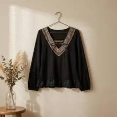 axes femme(M)長袖Tシャツ/黒/デザイン柄/トップス/カットソー