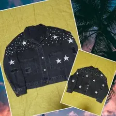 デニム ジャケット ダメージ y2k 星 L オーバーサイズ ブラック 黒 古着