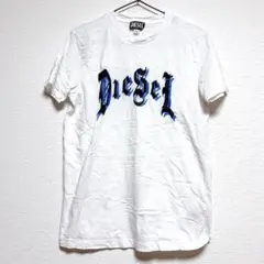 DIESEL ディーゼル Tシャツ ゴシックロゴ プリント ホワイト ブルー 稀のサムネイル
