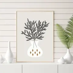 アート ポスター A2 韓国インテリア 植物 花瓶 木 北欧 インテリア グレー