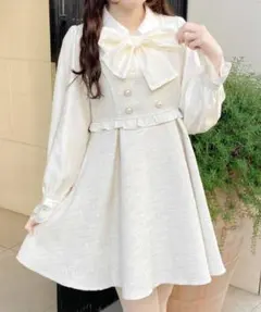 ROJITA ボウタイリボンツイードワンピース 白