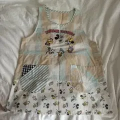 ミッキー エプロン ベージュ チェック柄