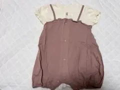 ピンク 重ね着風　カバーオール 半袖70センチ