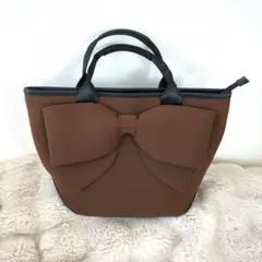 ラルジュ　リボン付きブラウントートバッグ美品