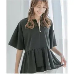試着のみ新品♡JAYROのジョーゼットキーネックパールペプラムプルオーバー Mのサムネイル