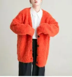 シャギーBIGニットカーディガン KBF オレンジ
