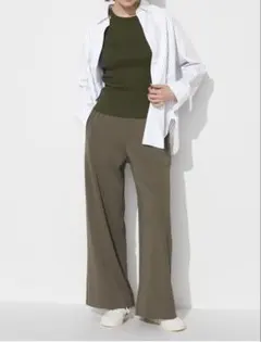 【ユニクロ】クレープジャージーストレートパンツ　L オリーブ