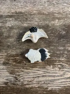 陶器製 鶴と亀の箸置きセット