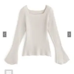 スクエアネックフレアスリーブリブニットトップス k9153c オフホワイト　M