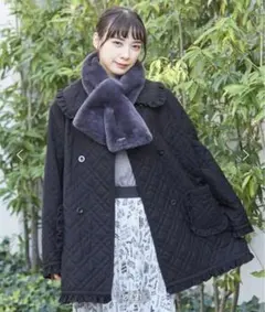 MILKFED. RUFFLE QUILTED COAT ネイビー×ピンク
