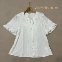 3日間セール＊新品axesfemme ホワイトレース襟パール調ボタン半袖ブラウスのサムネイル